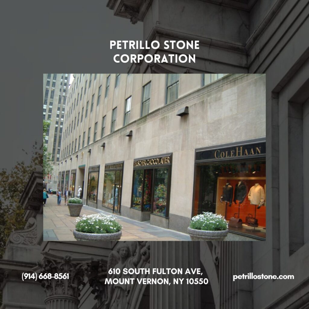 Expert stone masonry installation on building façade by Petrillo Stone company